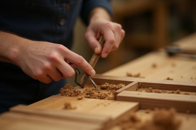 工房で木材を加工する職人