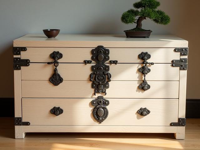 Traditional Japanese Kiri wood tansu chest