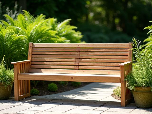 Teak wood outdoor garden bench with slatted design
