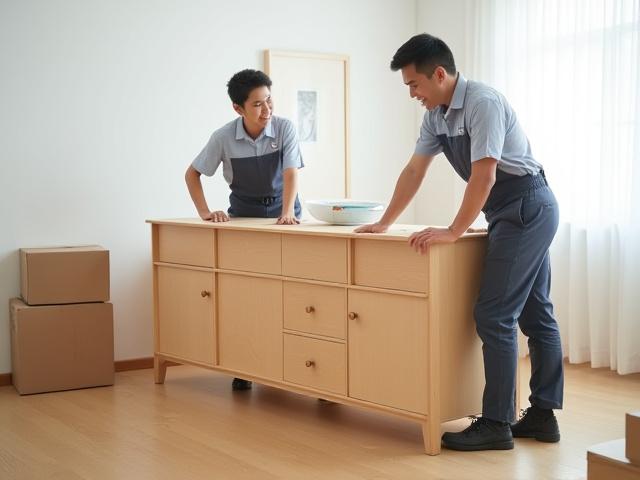 プロのスタッフが丁寧に家具を配送・組み立てしている様子